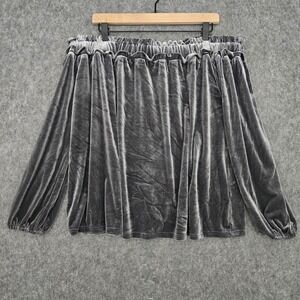 Entro Blouse Womens M Gray Velvet Off Shoulder Long Balloon Sleeve Tunic Top